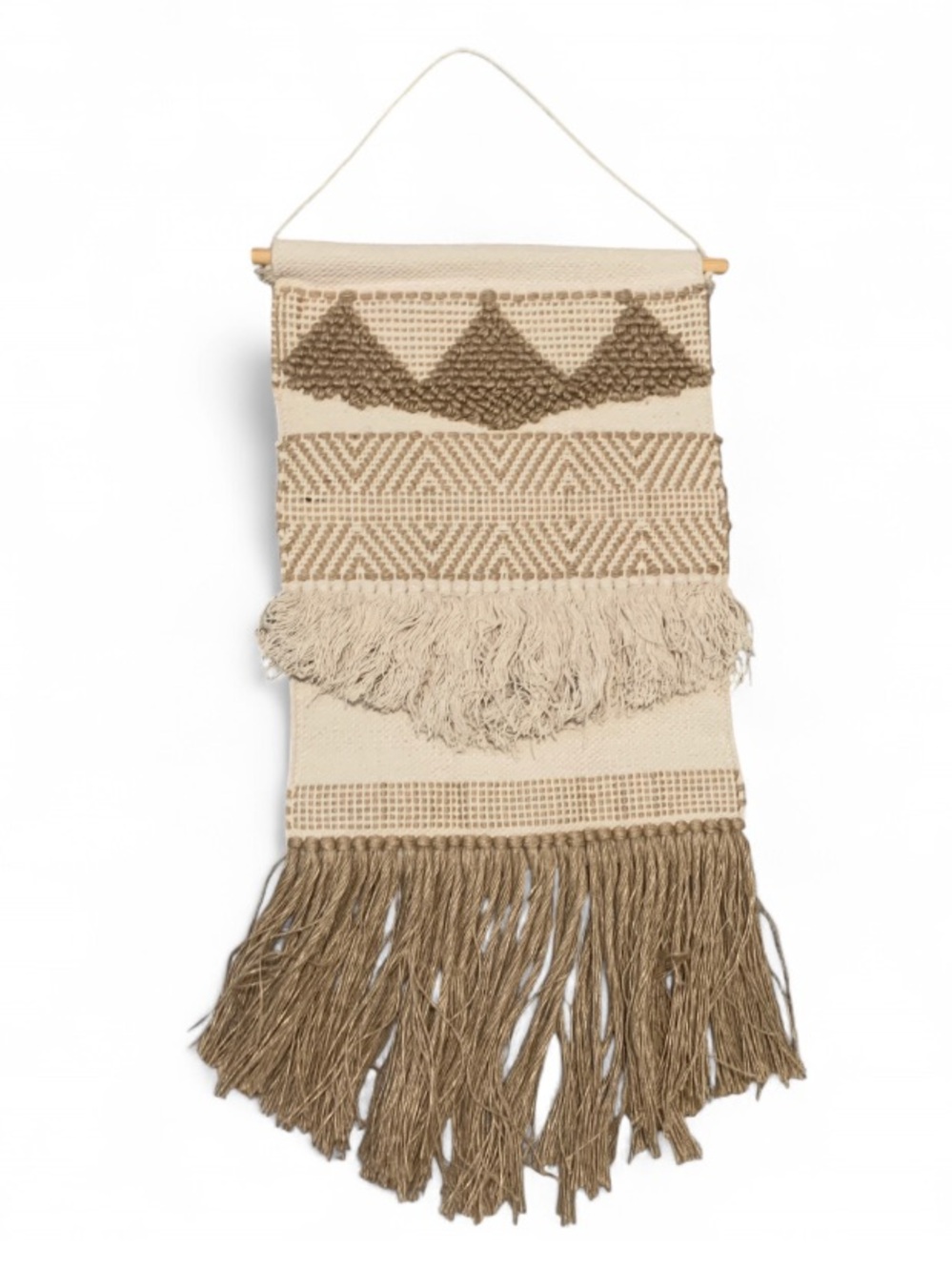 Boho Woven Fringe Wall Hanging in Cream and Brown